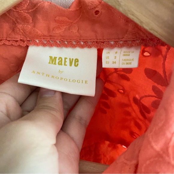 MAEVE Coral Eyelet Guayabera Short Sleeve Button Blouse - Picture 3 of 10